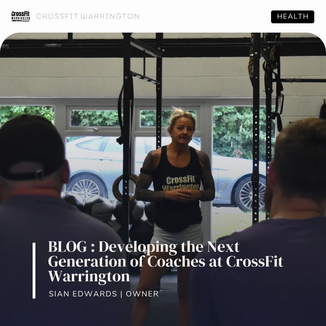 A coach briefing a class in the gym, with the blog title over the photo