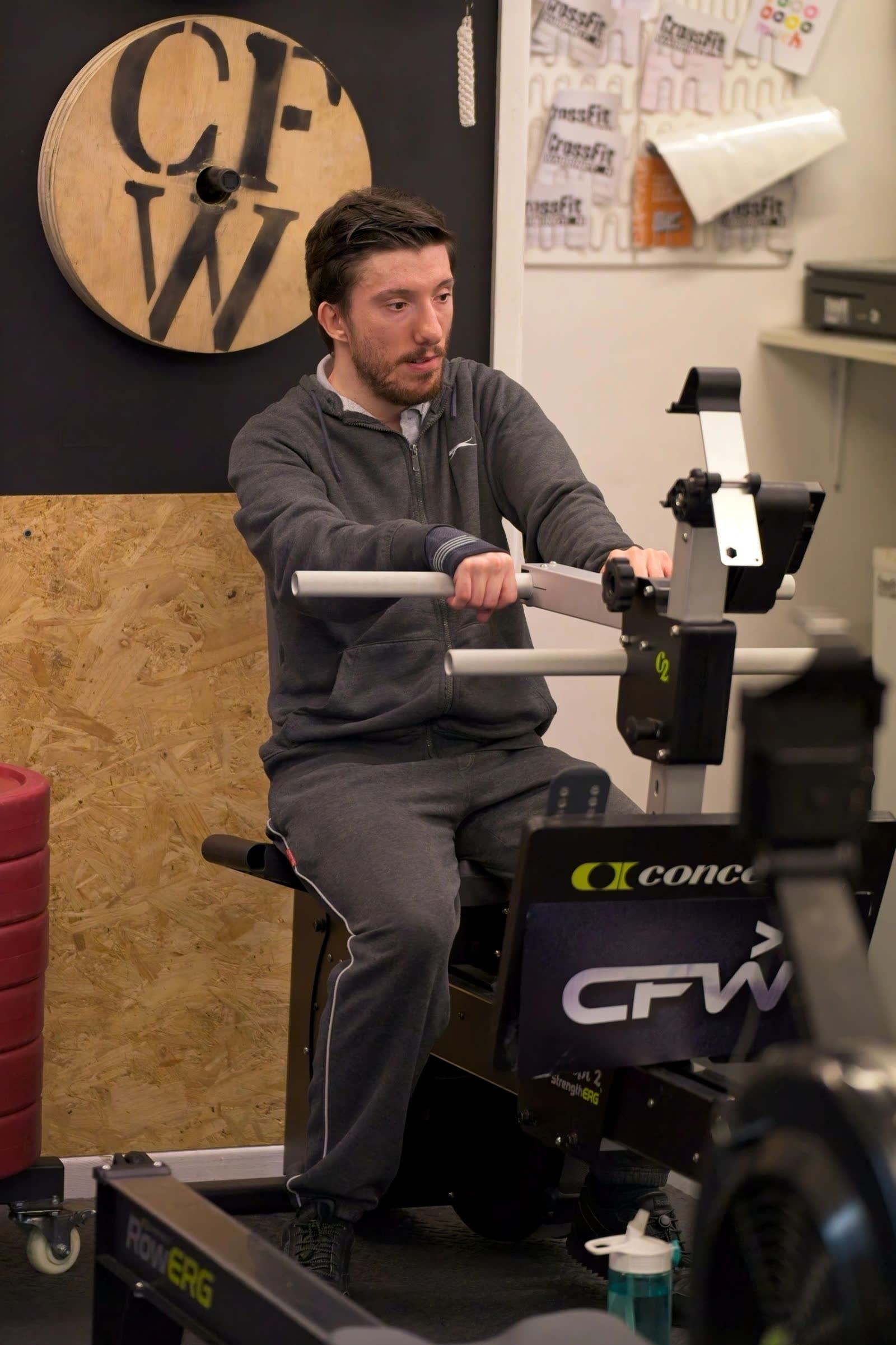An adaptive athlete training on an exercise bike
